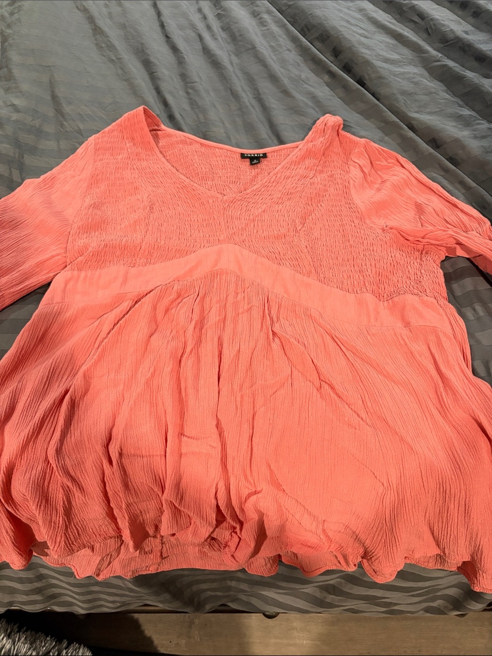torrid Coral Smocked V-Neck Tunic Top